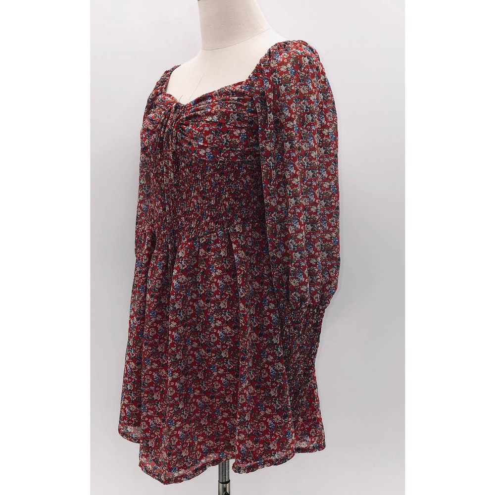 Pretty Little Thing Red/ Floral Print Long Sleeve Mini Sweetheart Dress NWT- 6 - Picture 12 of 12